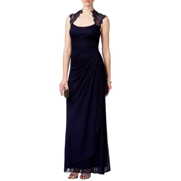XSCAPE Long Lace Illusion Back Gown Formal Dress - Picture 1 of 15